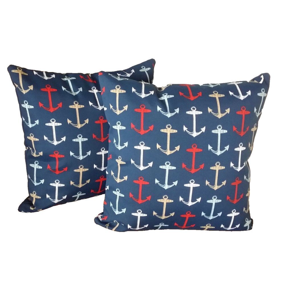 Bryant Nautical Anchors 20X20 Zippered Throw Pillow Covers Set/2 Navy White NEW